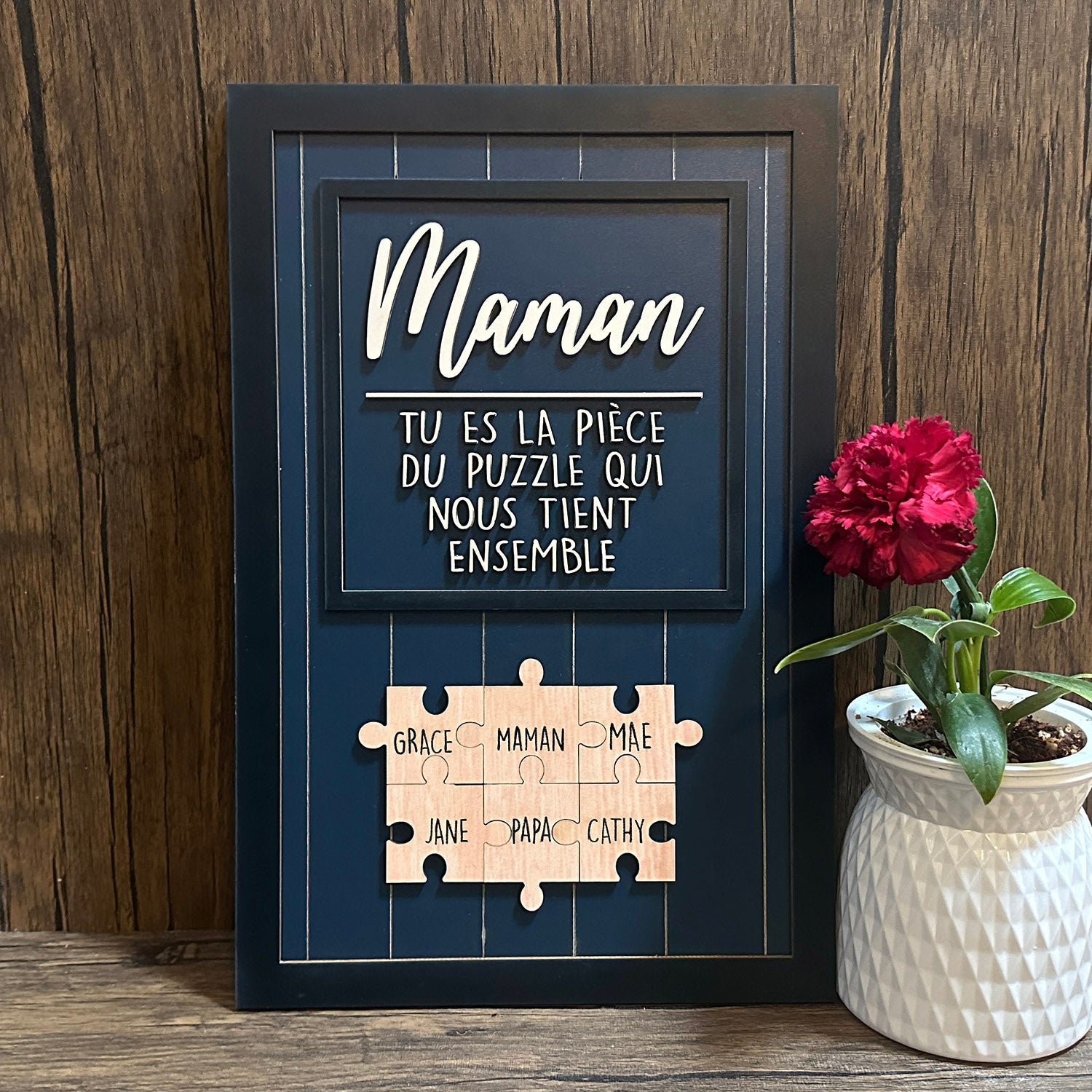 Blau mit silbernem Puzzle, Du bist das Stück, das uns zusammenhält, Muttertagsgeschenke