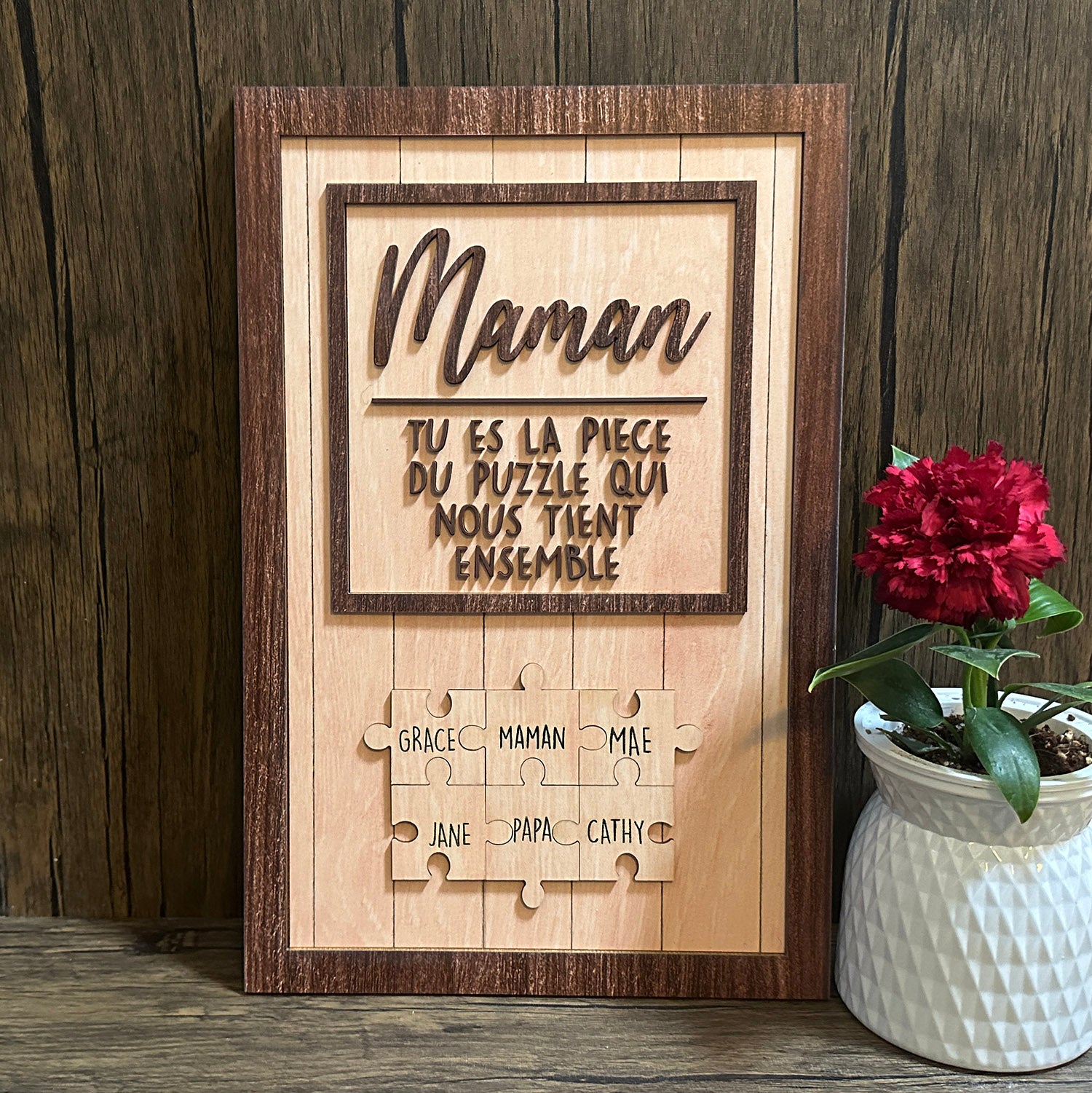 Grün mit Silber Puzzle, Du bist das Stück, das uns zusammenhält, Muttertagsgeschenke
