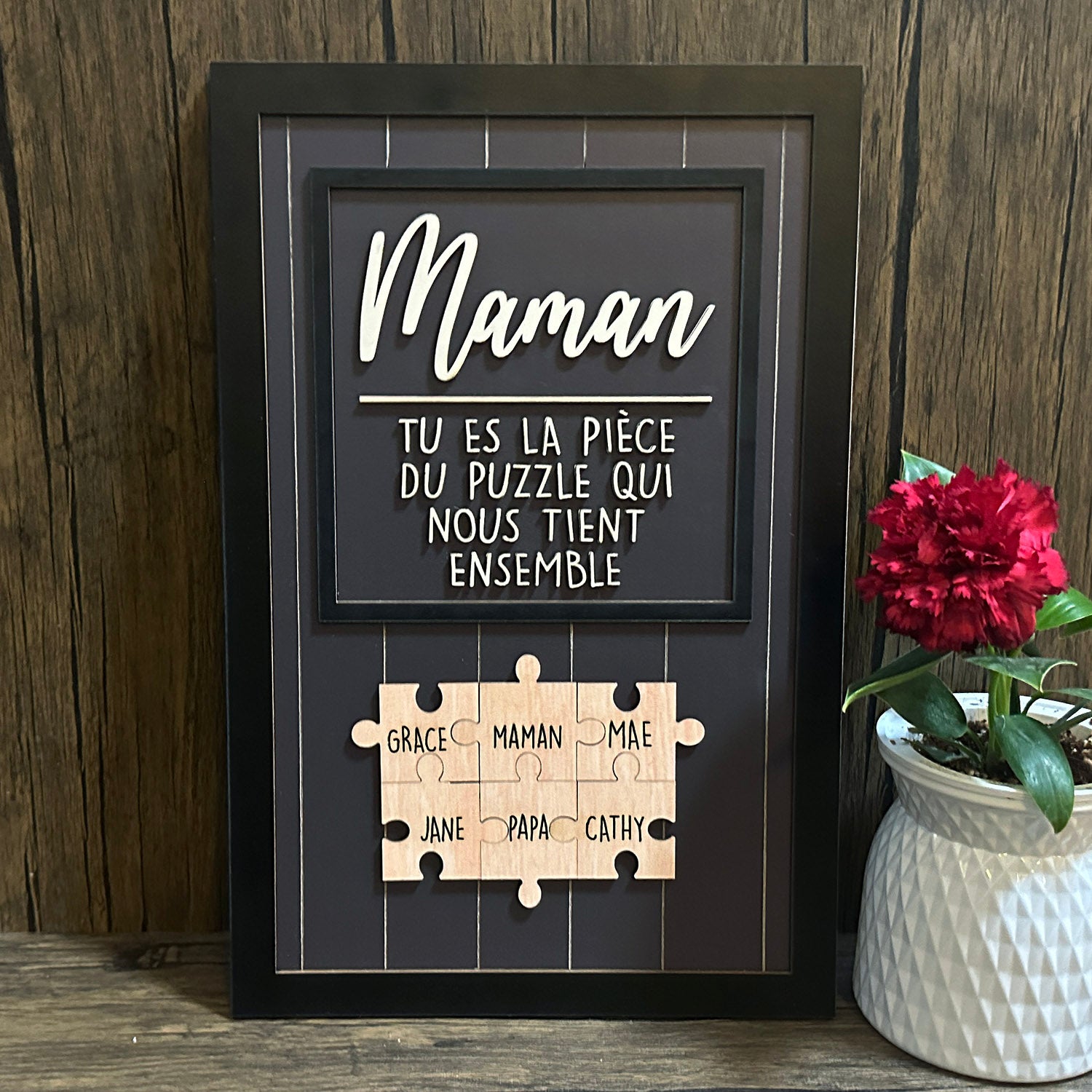 Grün mit Silber Puzzle, Du bist das Stück, das uns zusammenhält, Muttertagsgeschenke
