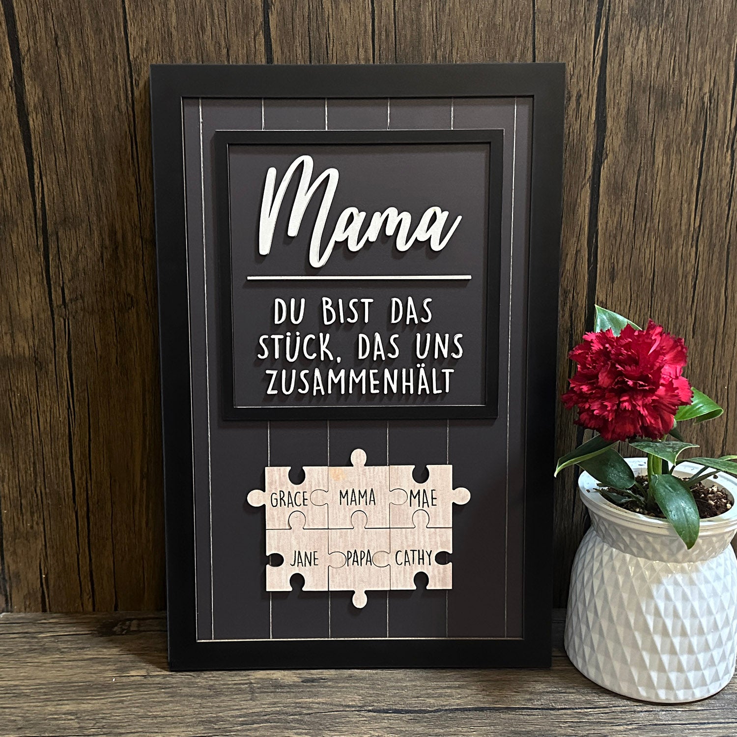 Blau mit silbernem Puzzle, Du bist das Stück, das uns zusammenhält, Muttertagsgeschenke