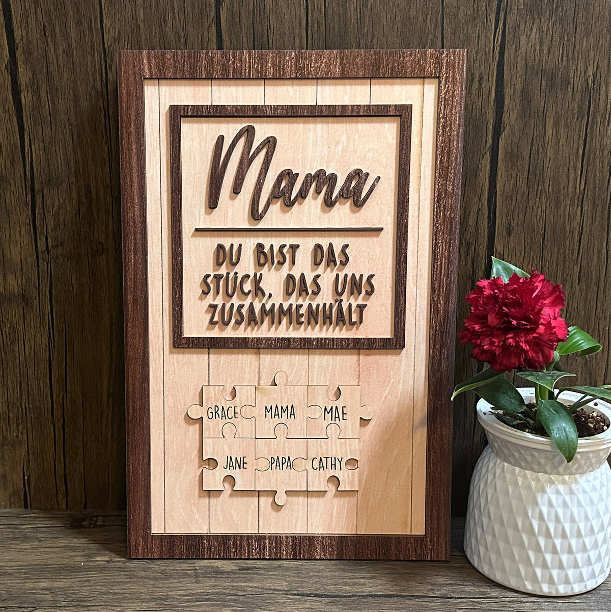 Braun mit Holzpuzzle, Du bist das Stück, das uns zusammenhält, Muttertagsgeschenke