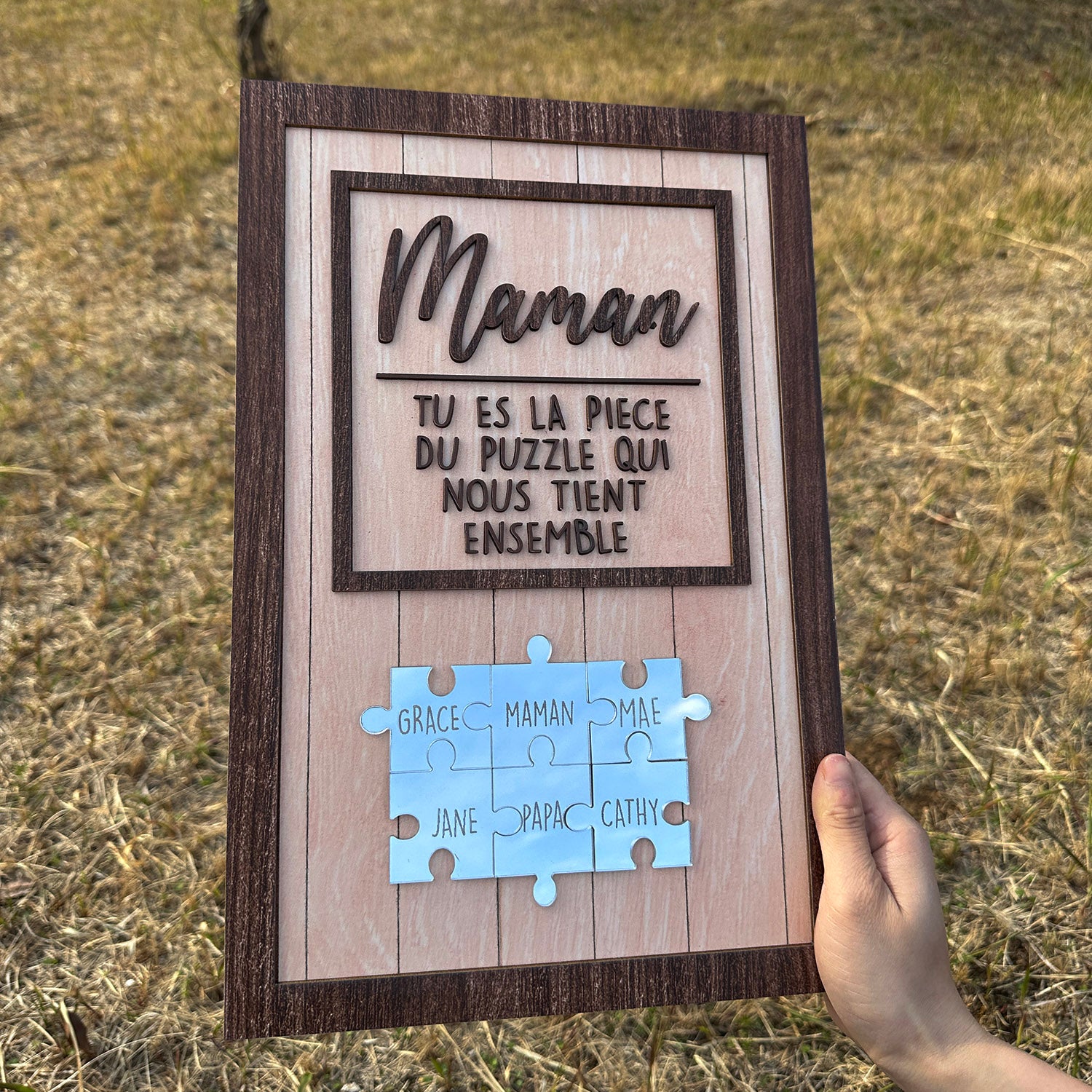 Blau mit silbernem Puzzle, Du bist das Stück, das uns zusammenhält, Muttertagsgeschenke