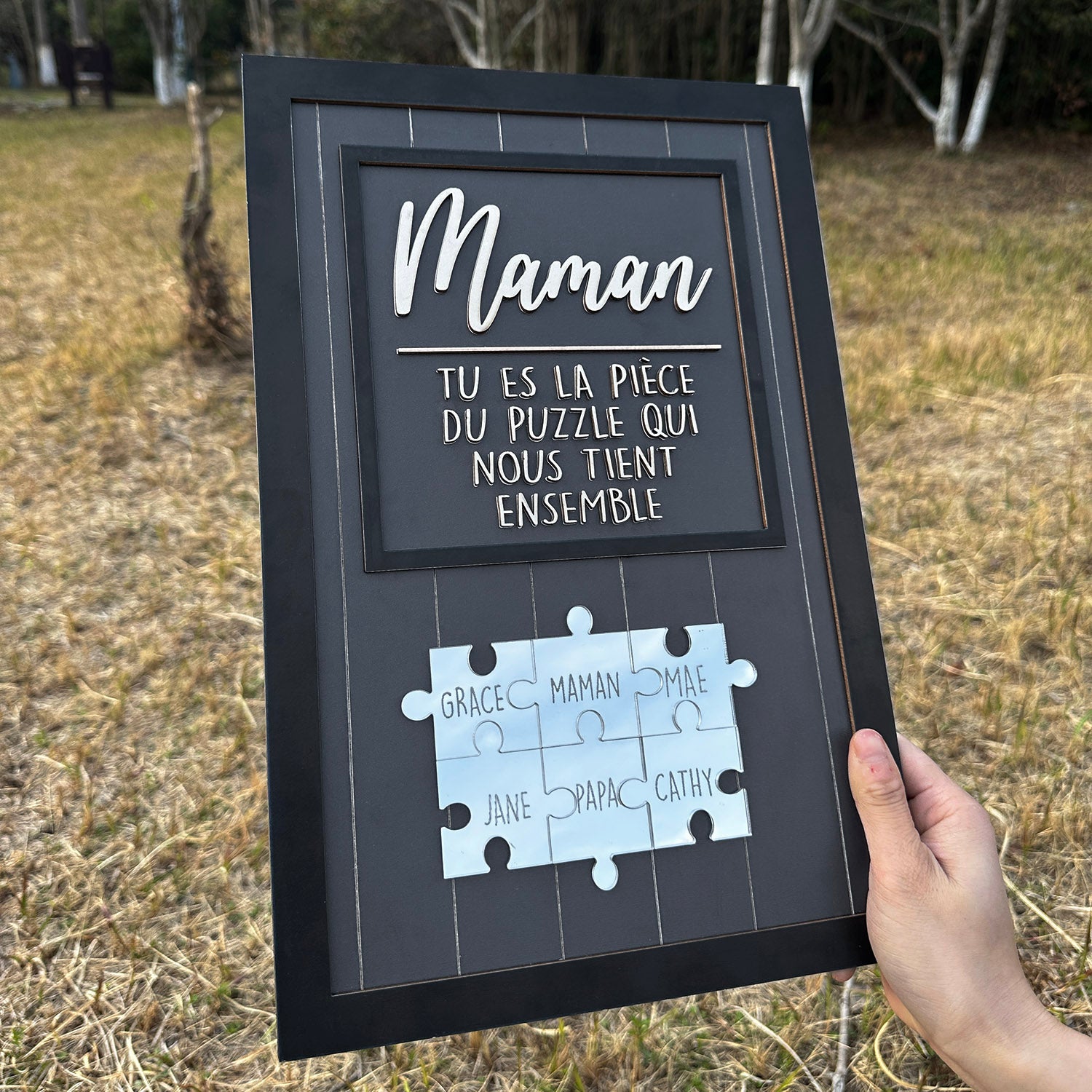 Blau mit silbernem Puzzle, Du bist das Stück, das uns zusammenhält, Muttertagsgeschenke