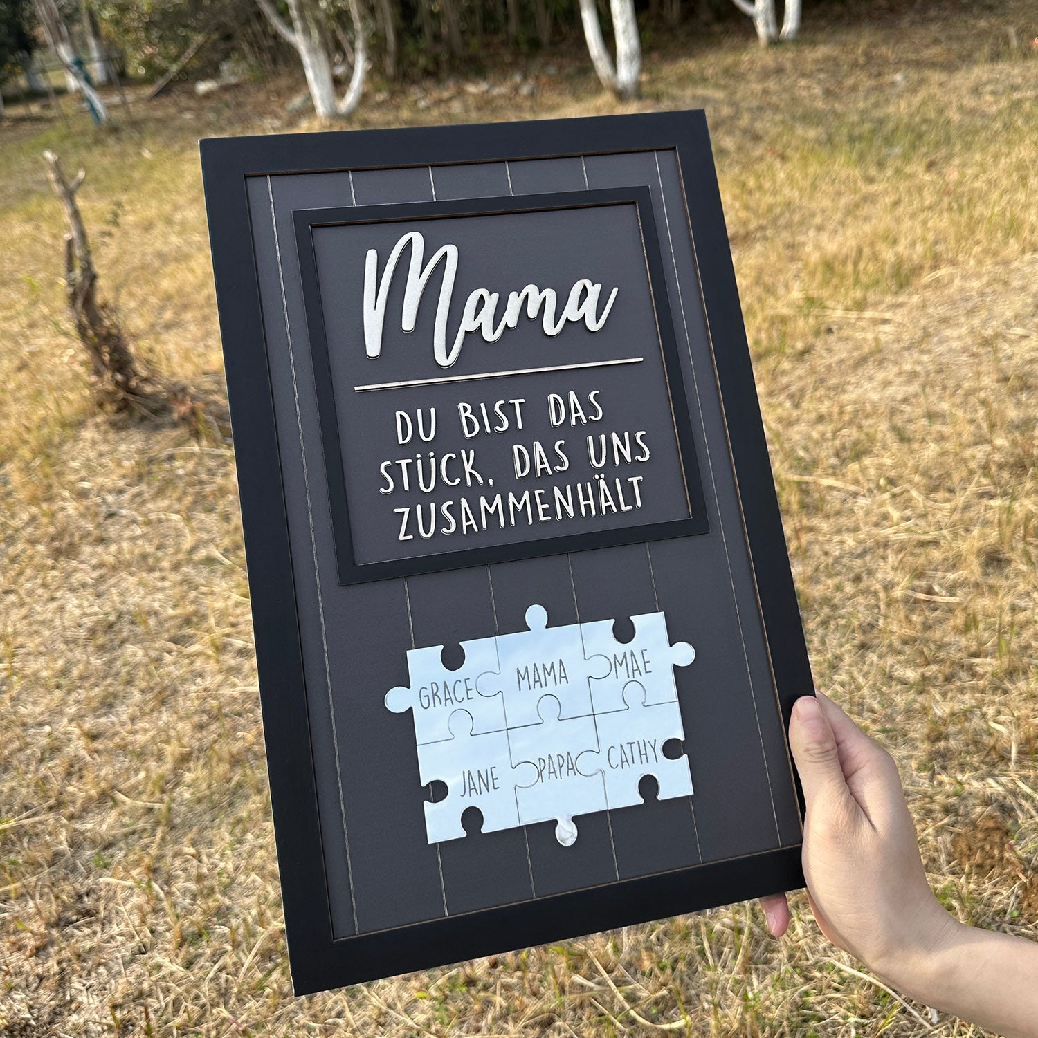 Schwarz mit Holzpuzzle, Du bist das Stück, das uns zusammenhält, Muttertagsgeschenke