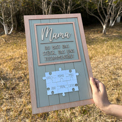 Grün mit silbernem Puzzle, Du bist das Stück, das uns zusammenhält, Muttertagsgeschenke