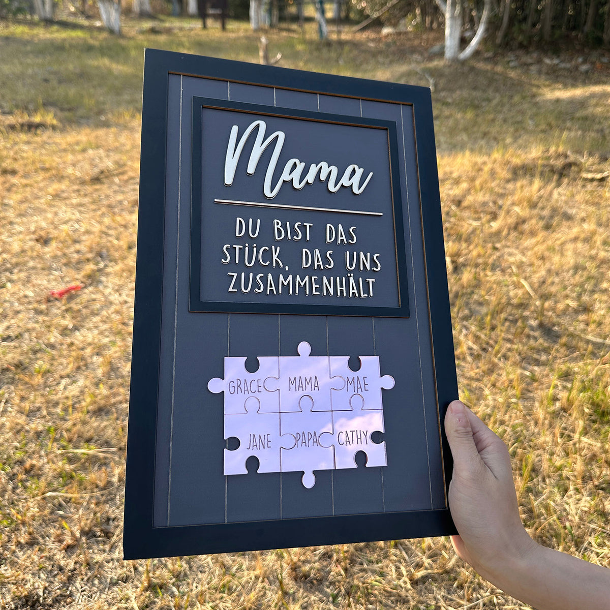 Schwarzes Puzzle mit Roségold, Du bist das Stück, das uns zusammenhält, Muttertagsgeschenke