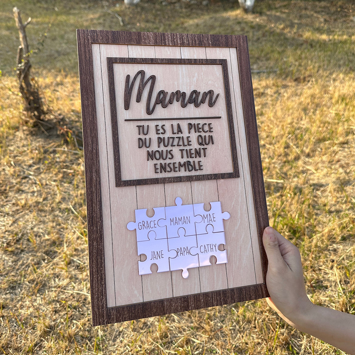 Braunes Puzzle mit Roségold, Du bist das Stück, das uns zusammenhält, Muttertagsgeschenke