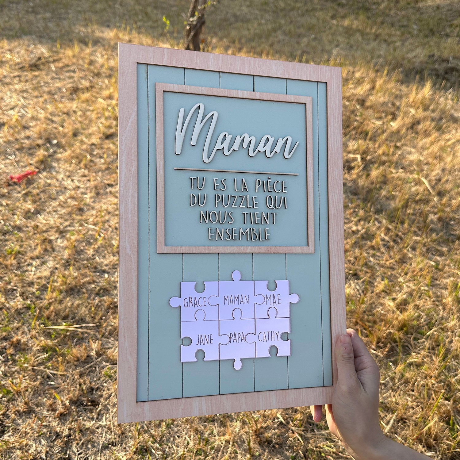 Grün mit Silber Puzzle, Du bist das Stück, das uns zusammenhält, Muttertagsgeschenke