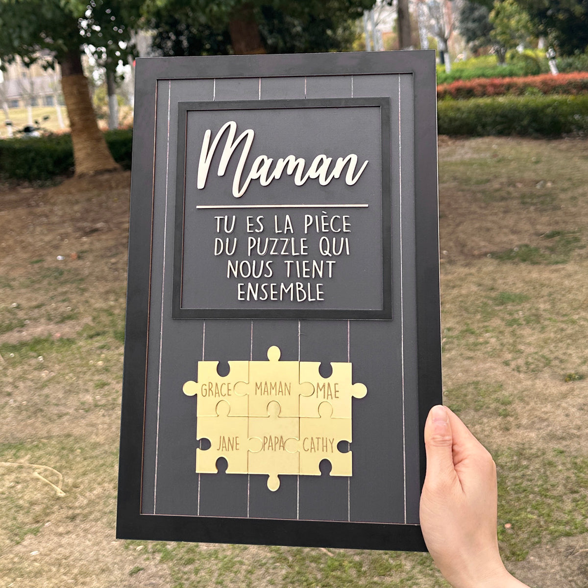 Black base with gold puzzle, You Are The Piece That Holds Us Together, Mother's Day Gifts