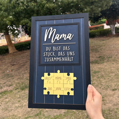 Grüne Basis mit hölzernen Puzzleteilen, Du Bist Das Stück, Das Uns Zusammenhält, Geschenk für Mama, Holz-Fotorahmen-Ornamente, Geschenk für Mama