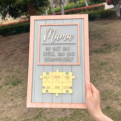 Grüne Basis mit hölzernen Puzzleteilen, Du Bist Das Stück, Das Uns Zusammenhält, Geschenk für Mama, Holz-Fotorahmen-Ornamente, Geschenk für Mama